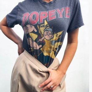 VINTAGE POPEYE BLUE  RED VINTAGE GRAPHIC TEE SHIRT